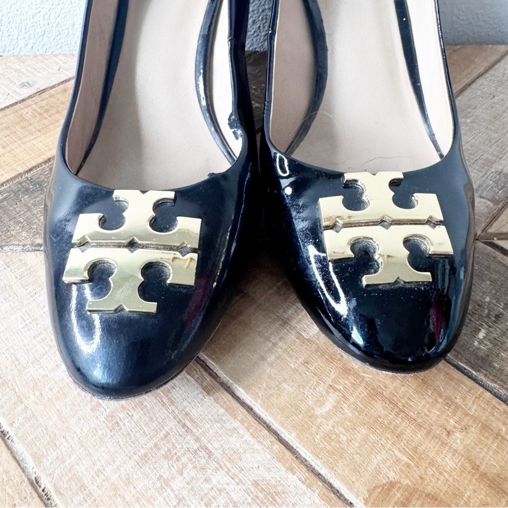 Tory Burch Black Patent Leather Heels with Gold Accents - Picture 7 of 14